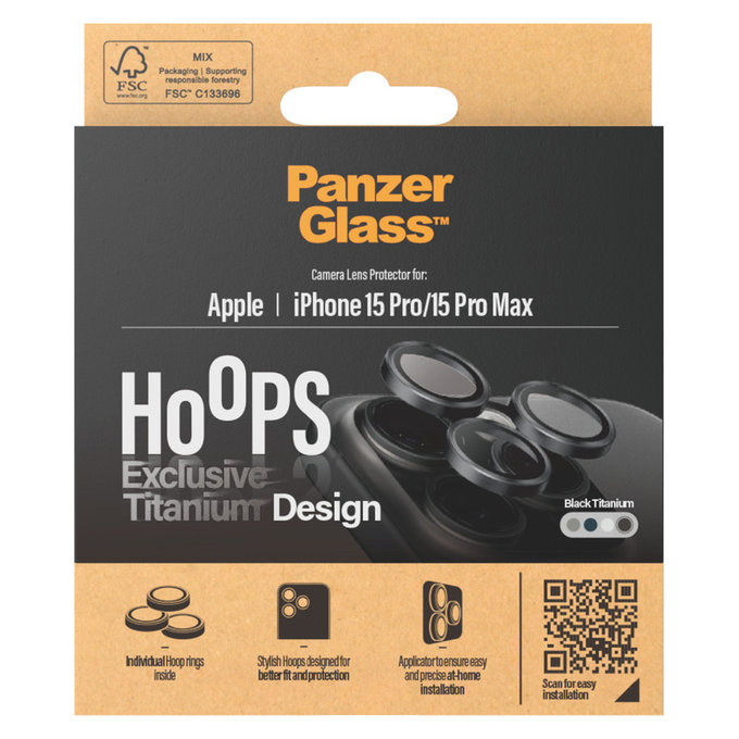 Kameraobjektivschutz Hoops für iPhone 15 Pro/15 Pro Max, Black Titanium, PanzerGlass