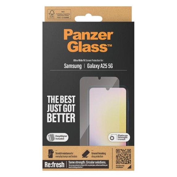 PanzerGlass - Gehärtetes Glas Re:fresh UWF mit aplicator für Samsung Galaxy A25 5G, schwarz