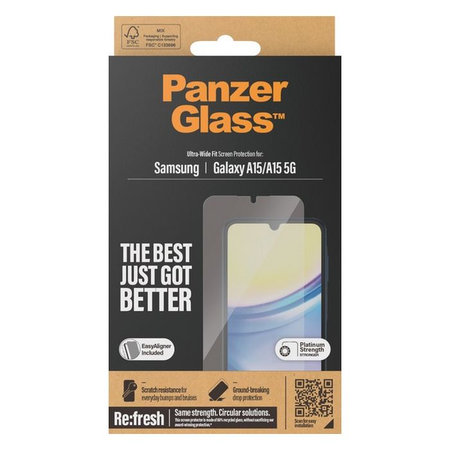 PanzerGlass - Gehärtetes Glas Re:fresh UWF mit aplicator für Samsung Galaxy A15 5G, schwarz