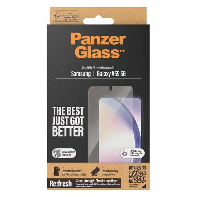 PanzerGlass - Gehärtetes Glas Re:fresh UWF mit aplicator für Samsung Galaxy A55 5G, schwarz