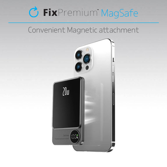 FixPremium - MagSafe PowerBank mit LCD 10 000mAh, schwarz