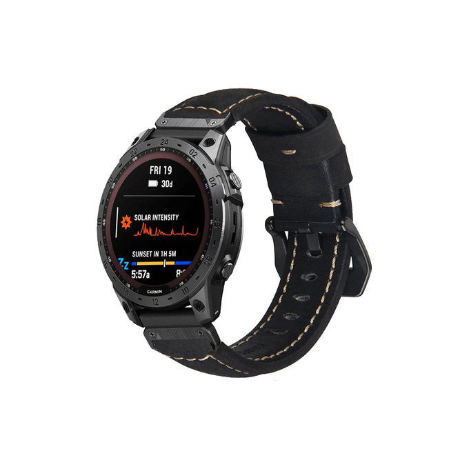 FixPremium - Lederarmband für Garmin (QuickFit 26mm), schwarz