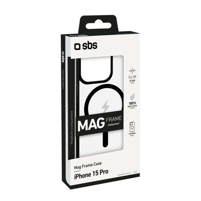 SBS - Mag Frame Case kompatibel mit MagSafe für iPhone 15 Pro, Schwarz