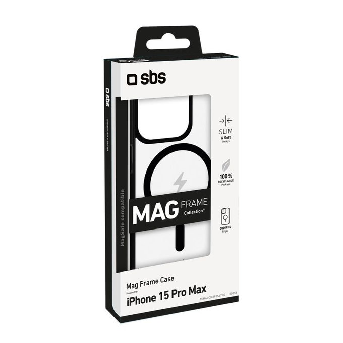 SBS - Mag Frame Case kompatibel mit MagSafe für iPhone 15 Pro Max, Schwarz