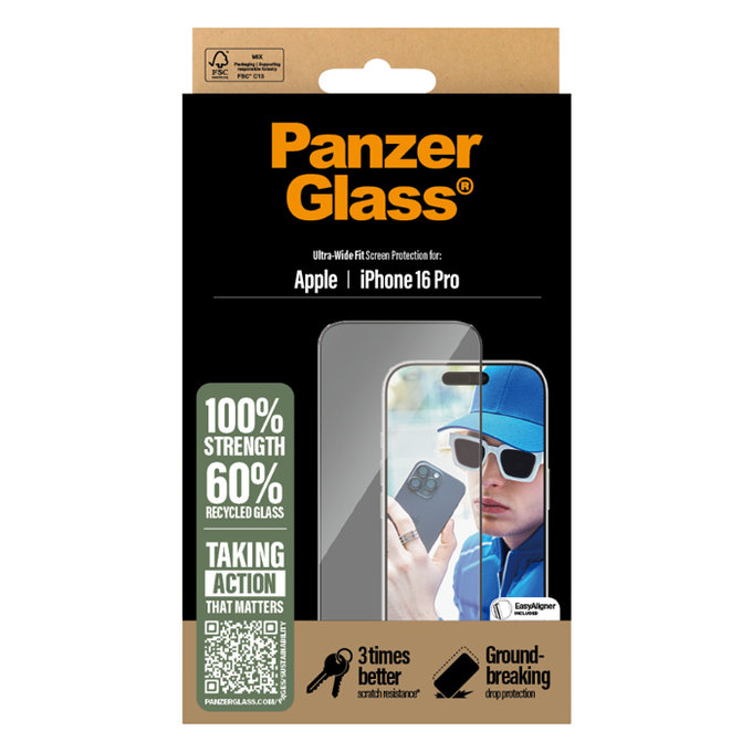 PanzerGlass - Gehärtetes Glas UWF mit Applikator Für iPhone 16 Pro, transparent
