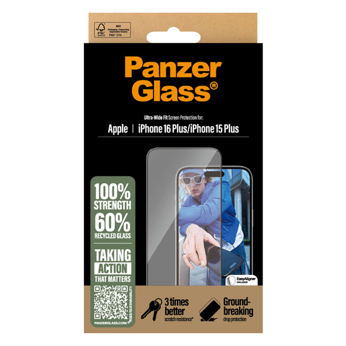 PanzerGlass - Gehärtetes Glas UWF mit Applikator Für iPhone 16 Plus, transparent