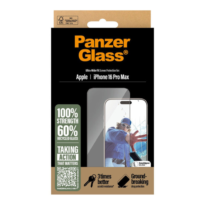 Schutzglas UWF mit Applikator für iPhone 16 Pro Max, Schwarz, PanzerGlass