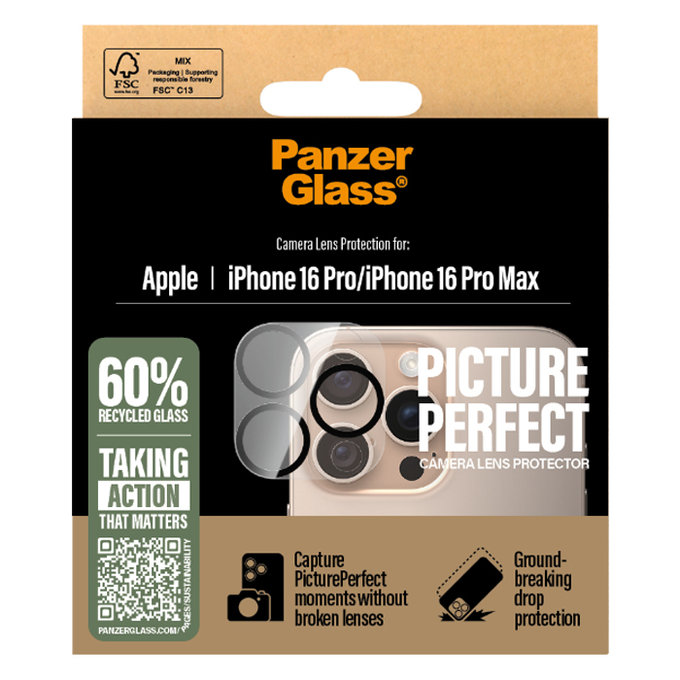 PanzerGlass - Schutzabdeckung für das Kameraobjektiv PicturePerfect Für iPhone 16 Pro und 16 Pro Max, transparent