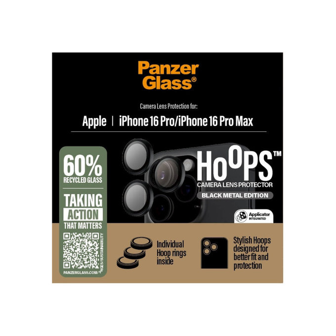 Hoops Kameraobjektivschutz für iPhone 16 Pro Max/16 Pro, Schwarz, PanzerGlass