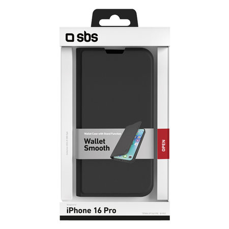 SBS - Hülle Book Wallet Smooth Für iPhone 16 Pro, schwarz