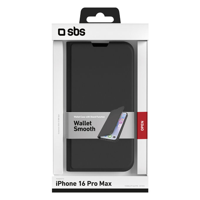 SBS - Hülle Book Wallet Smooth Für iPhone 16 Pro Max, schwarz