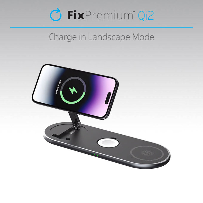 FixPremium - Ladeständer mit Qi2 pre iPhone, Apple Watch und AirPods, schwarz