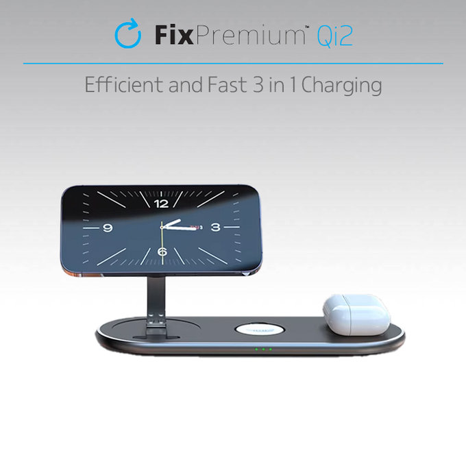 FixPremium - Ladeständer mit Qi2 pre iPhone, Apple Watch und AirPods, schwarz