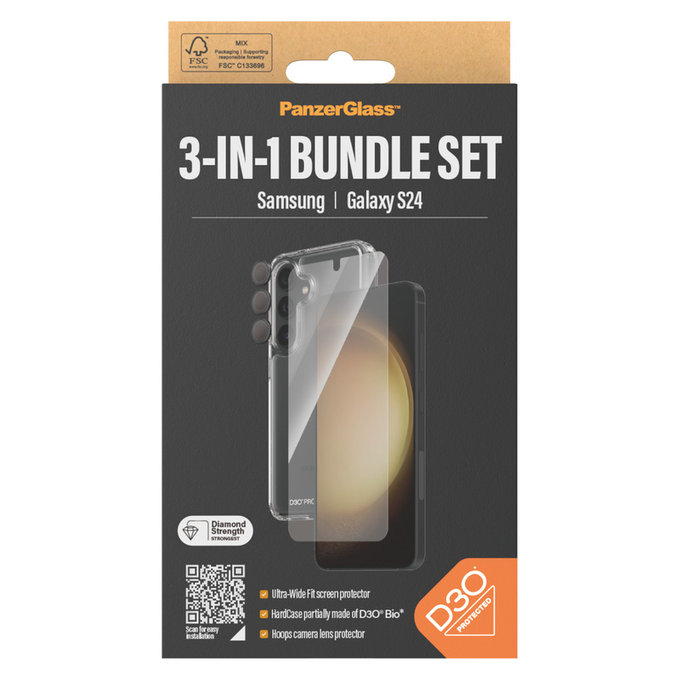 Bundle Hoops + Panzerglas UWF + Hard Case D3O für Samsung Galaxy S24, PanzerGlass