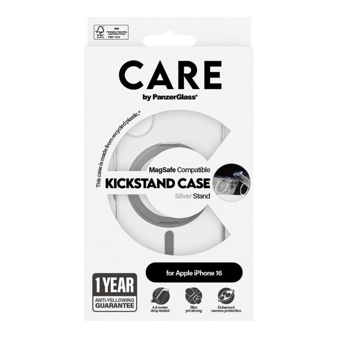 Kickstand Hülle mit MagSafe für iPhone 16, Silber, CARE