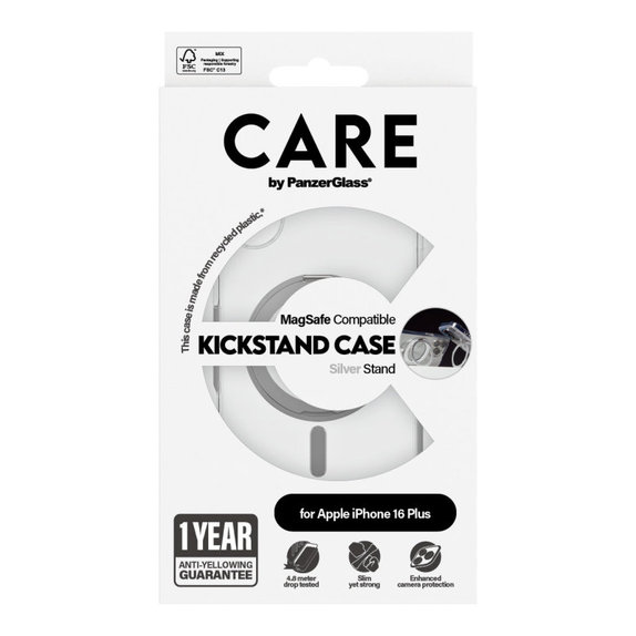 Kickstand Hülle mit MagSafe für iPhone 16 Plus, Silber, CARE