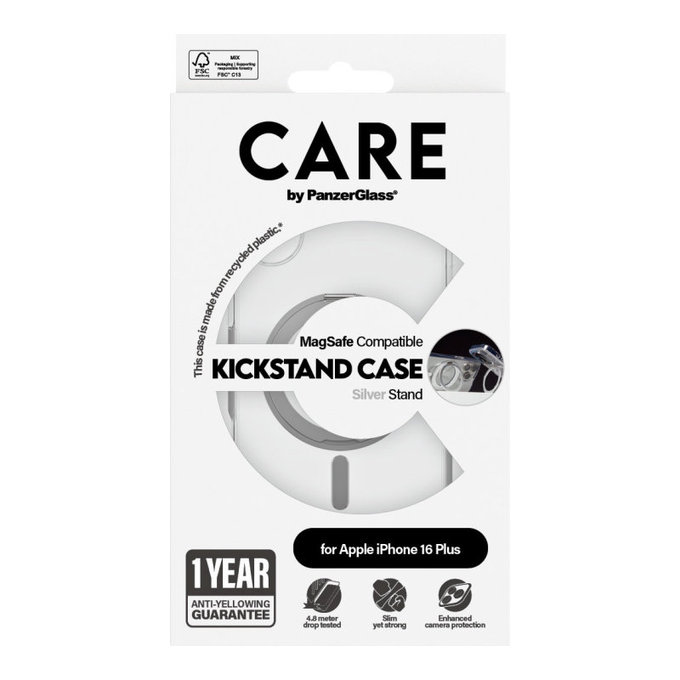 Kickstand Hülle mit MagSafe für iPhone 16 Plus, Silber, CARE