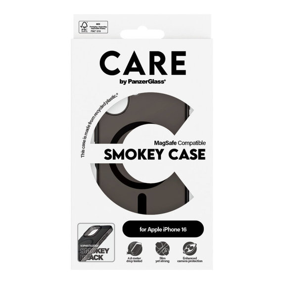 Smokey Hülle mit MagSafe für iPhone 16, Schwarz, CARE