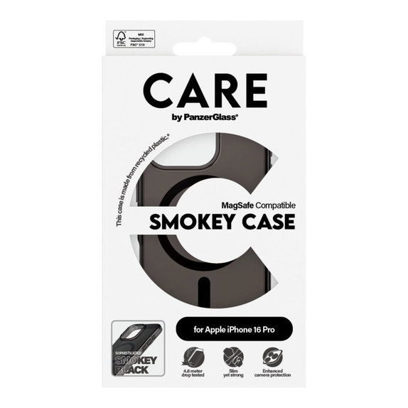 Smokey Hülle mit MagSafe für iPhone 16 Pro, Schwarz, CARE