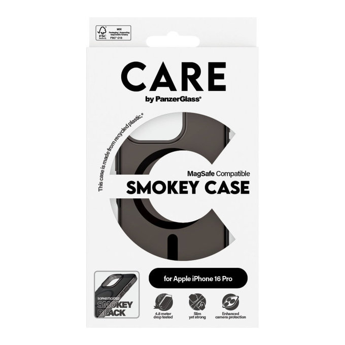 Smokey Hülle mit MagSafe für iPhone 16 Pro, Schwarz, CARE