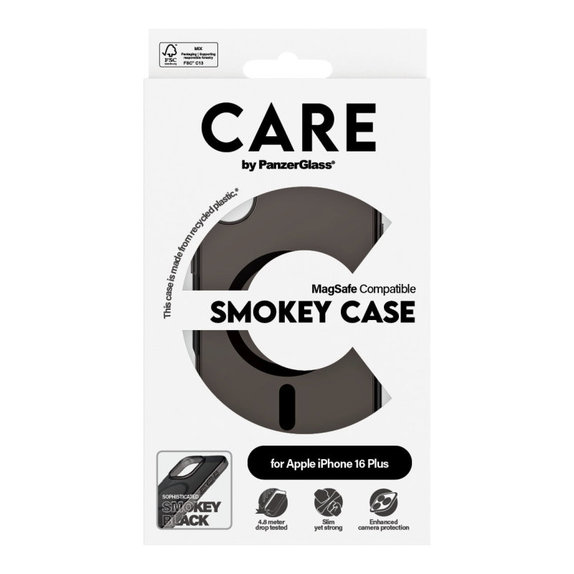 Smokey Hülle mit MagSafe für iPhone 16 Plus, Schwarz, CARE