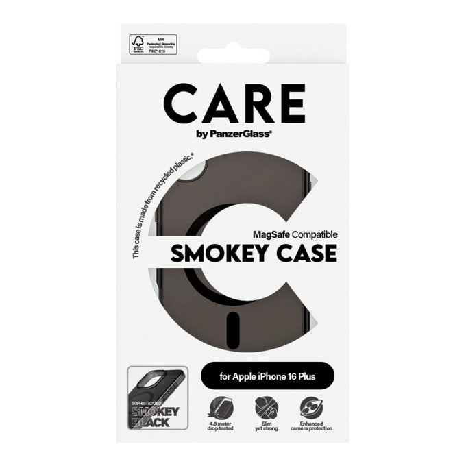 Smokey Hülle mit MagSafe für iPhone 16 Plus, Schwarz, CARE