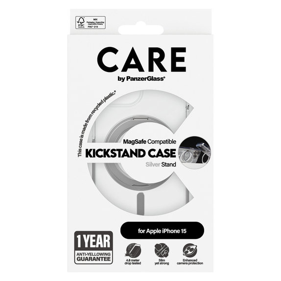Hülle Kickstand mit MagSAFE by PanzerGlass für iPhone 15, Silber, PanzerGlass