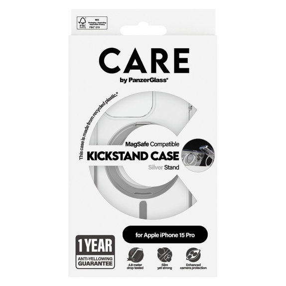Hülle Kickstand mit MagSAFE by PanzerGlass für iPhone 15 Pro, Silber, PanzerGlass
