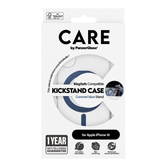 Kickstand Hülle mit MagSafe für iPhone 16, Blau, CARE