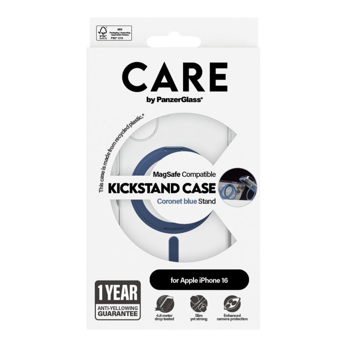 Kickstand Hülle mit MagSafe für iPhone 16, Blau, CARE