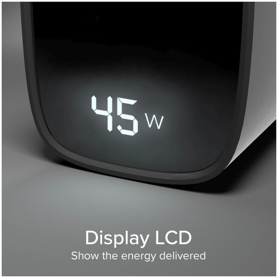Reiseadapter LCD USB-C, GaN, 45 W PD, schwarz, SBS