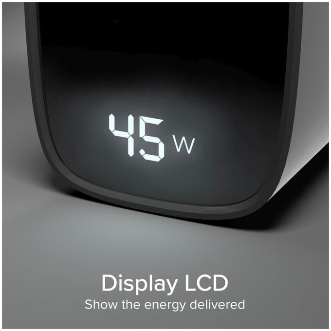 Reiseadapter LCD USB-C, GaN, 45 W PD, schwarz, SBS