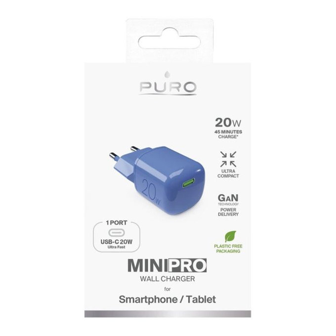 PURO - Ladeadapter MiniPro USB-C, GaN, 20W, blue lagon