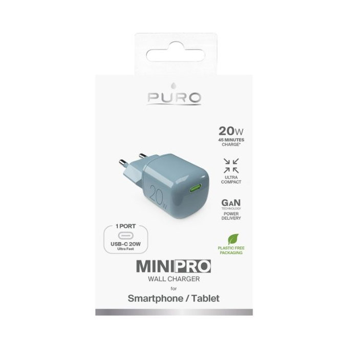 PURO - Ladeadapter MiniPro USB-C, GaN, 20W, island mist