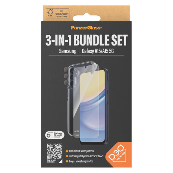Bundle Hoops + Panzerglas UWF + Hard Case D3O für Samsung Galaxy A15/A15 5G, PanzerGlass