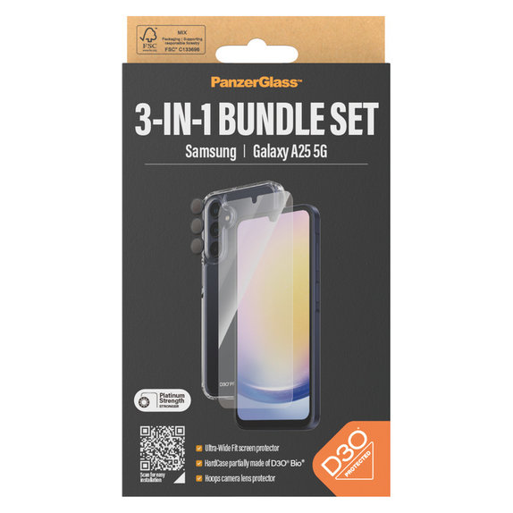 Bundle Hoops + Panzerglas UWF + Hard Case D3O für Samsung Galaxy A25 5G, Transparent, PanzerGlass