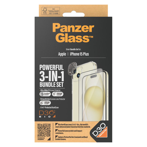Bundle PicturePerfect + Panzerglas UWF + Hard Case D3O für iPhone 15 Plus, PanzerGlass
