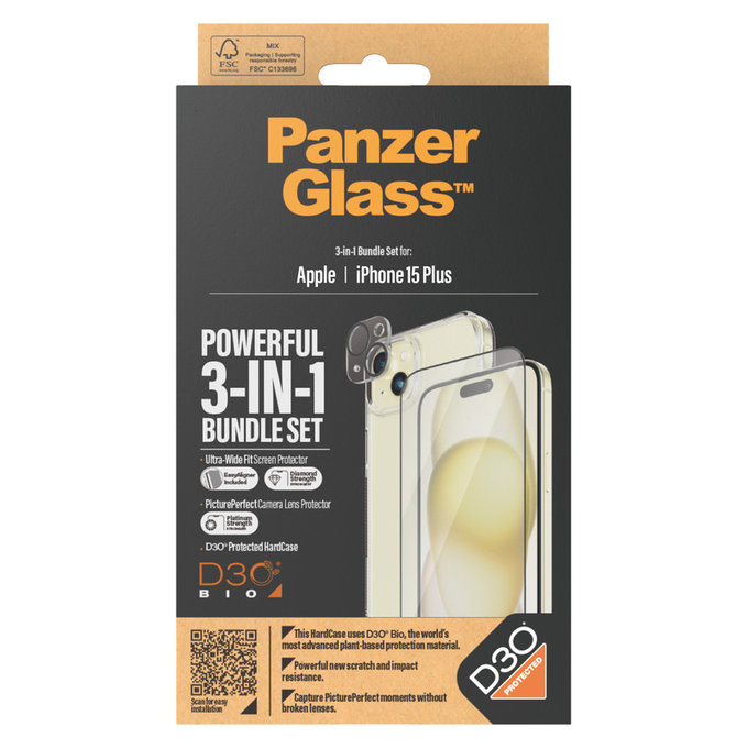 Bundle PicturePerfect + Panzerglas UWF + Hard Case D3O für iPhone 15 Plus, PanzerGlass