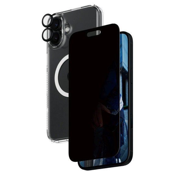 Bundle Hoops + UWF Privacy Panzerglas + Hard Case für iPhone 16 Plus, PanzerGlass