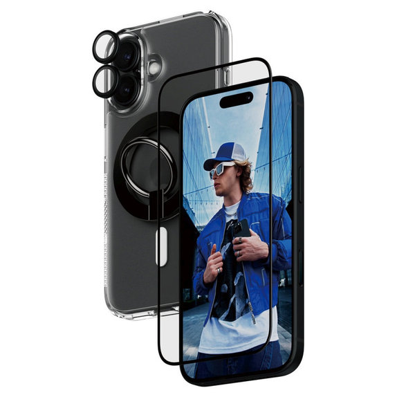 Bundle Hoops + UWF Panzerglas + Hard Case + Magnetic Ring Mount für iPhone 16, PanzerGlass