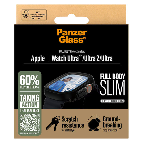 Panzerglas Full Body Slim für Apple Watch Ultra 2024/Ultra 2/Ultra, Schwarz, PanzerGlass