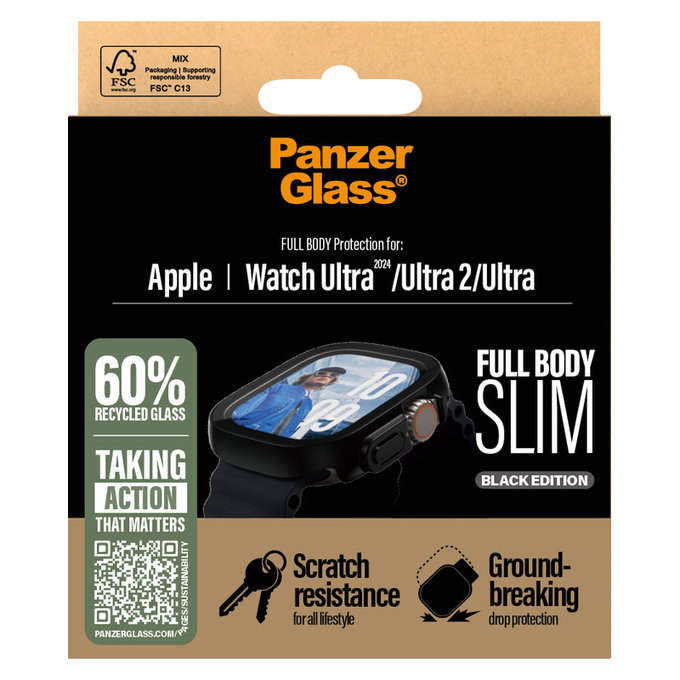 Panzerglas Full Body Slim für Apple Watch Ultra 2024/Ultra 2/Ultra, Schwarz, PanzerGlass