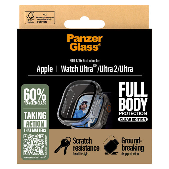 Panzerglas Full Body für Apple Watch Ultra 2024/Ultra 2/Ultra, Klar, PanzerGlass
