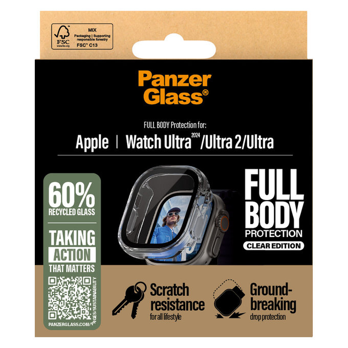 Panzerglas Full Body für Apple Watch Ultra 2024/Ultra 2/Ultra, Klar, PanzerGlass