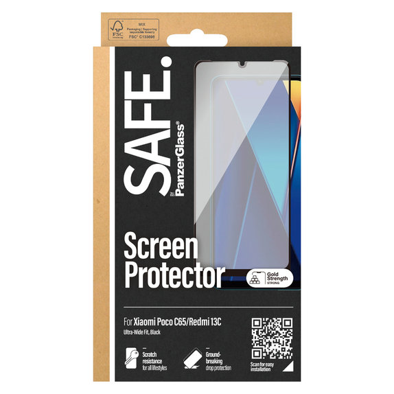Panzerglas UWF für Xiaomi Redmi 13C 5G, Schwarz, SAFE by PanzerGlass