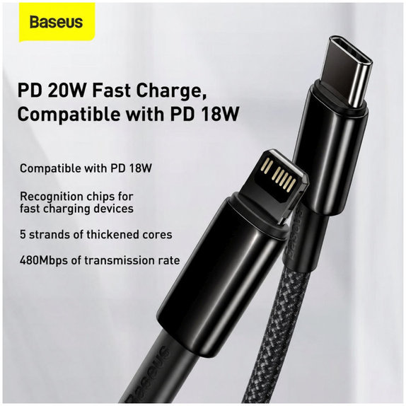 Baseus - Kabel Lightning/USB-C, 1.5m, schwarz