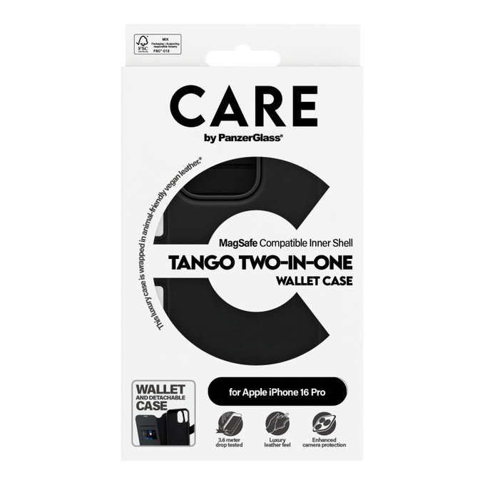 Wallet Tango Two-In-One Hülle mit MagSafe für iPhone 16 Pro, Schwarz, CARE