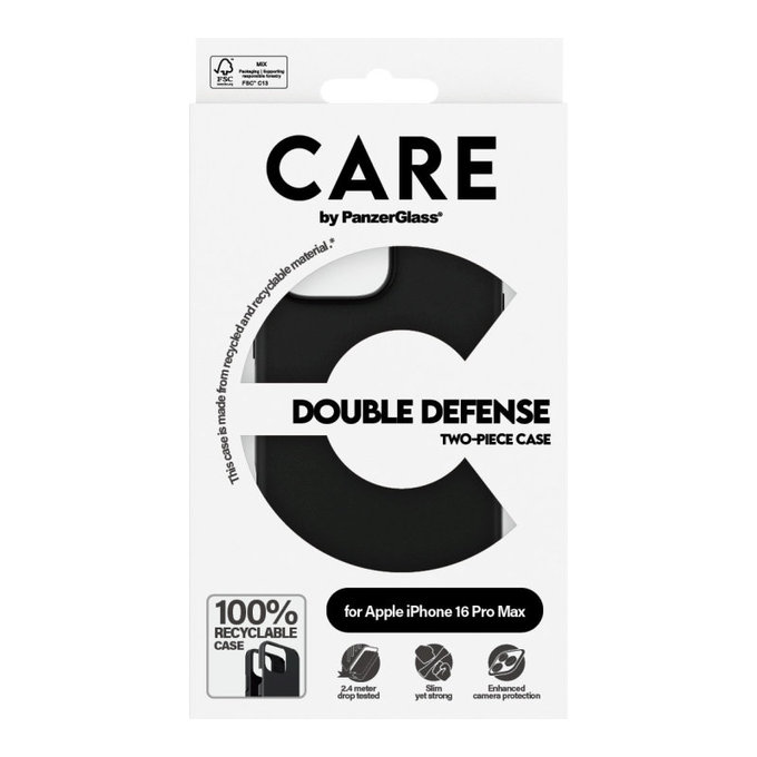 Double Defense Hülle für iPhone 16 Pro Max, Schwarz, CARE