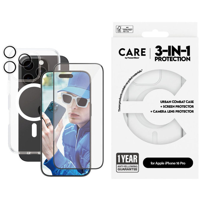 Bundle Hoops + UWF Panzerglas + Urban Combat Hülle für iPhone 16 Pro, CARE