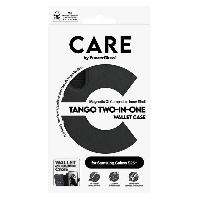 Hülle Wallet Tango Two-In-One mit QI für Samsung Galaxy S25+, Schwarz, PanzerGlass